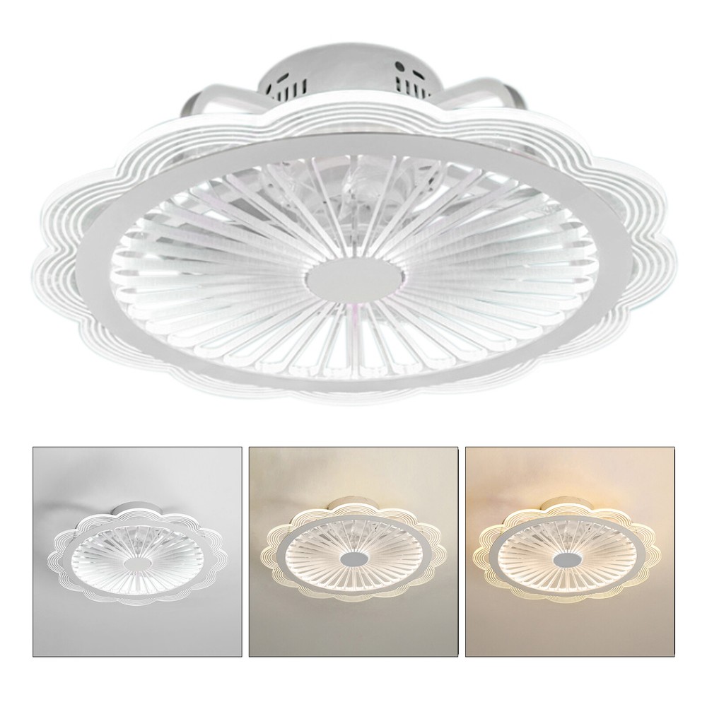 Flush Mount Ultra Thin Ceiling Fan Light Dimmable LED Chandelier+Remote Control