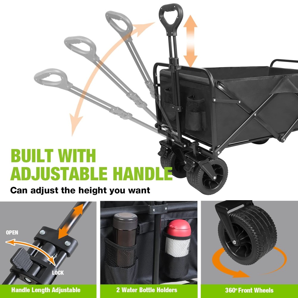 PACBEAR Folding Wagon Carts With Adjustable Handle/collapsible Beach Wagon...