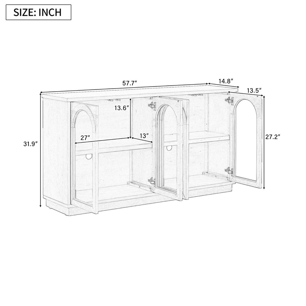 4-Door Storage Cabinet Buffet Sideboard with Adjustable Shelves for Kitchen