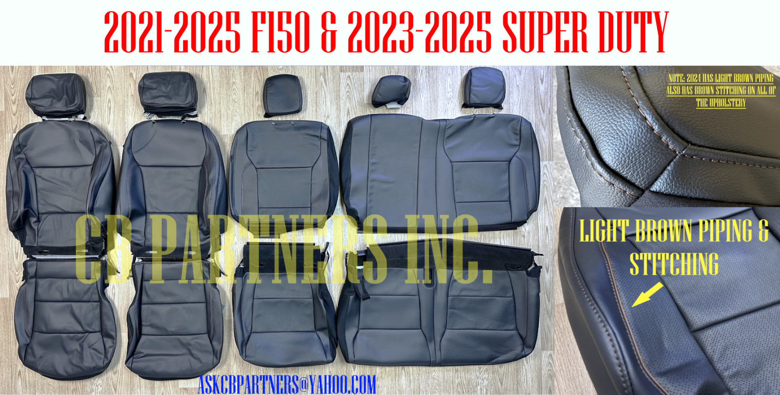 2021-2026 OEM FORD F150 LEATHER SEAT UPHOLSTERY LIGHT BROWN PIPING