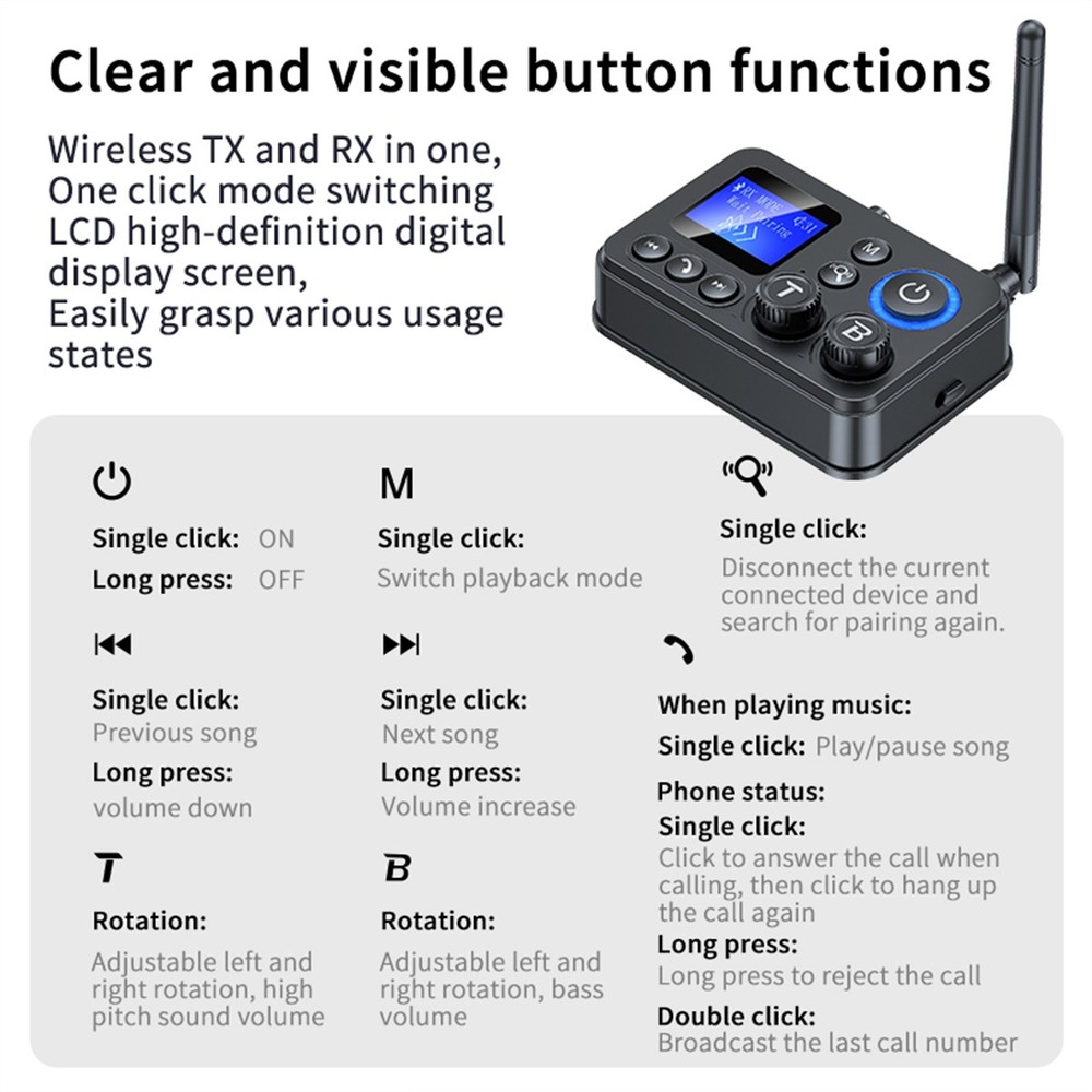 Wireless Bluetooth 5.3 Transmitter Receiver Audio HiFi Music Adapter AUX To RCA