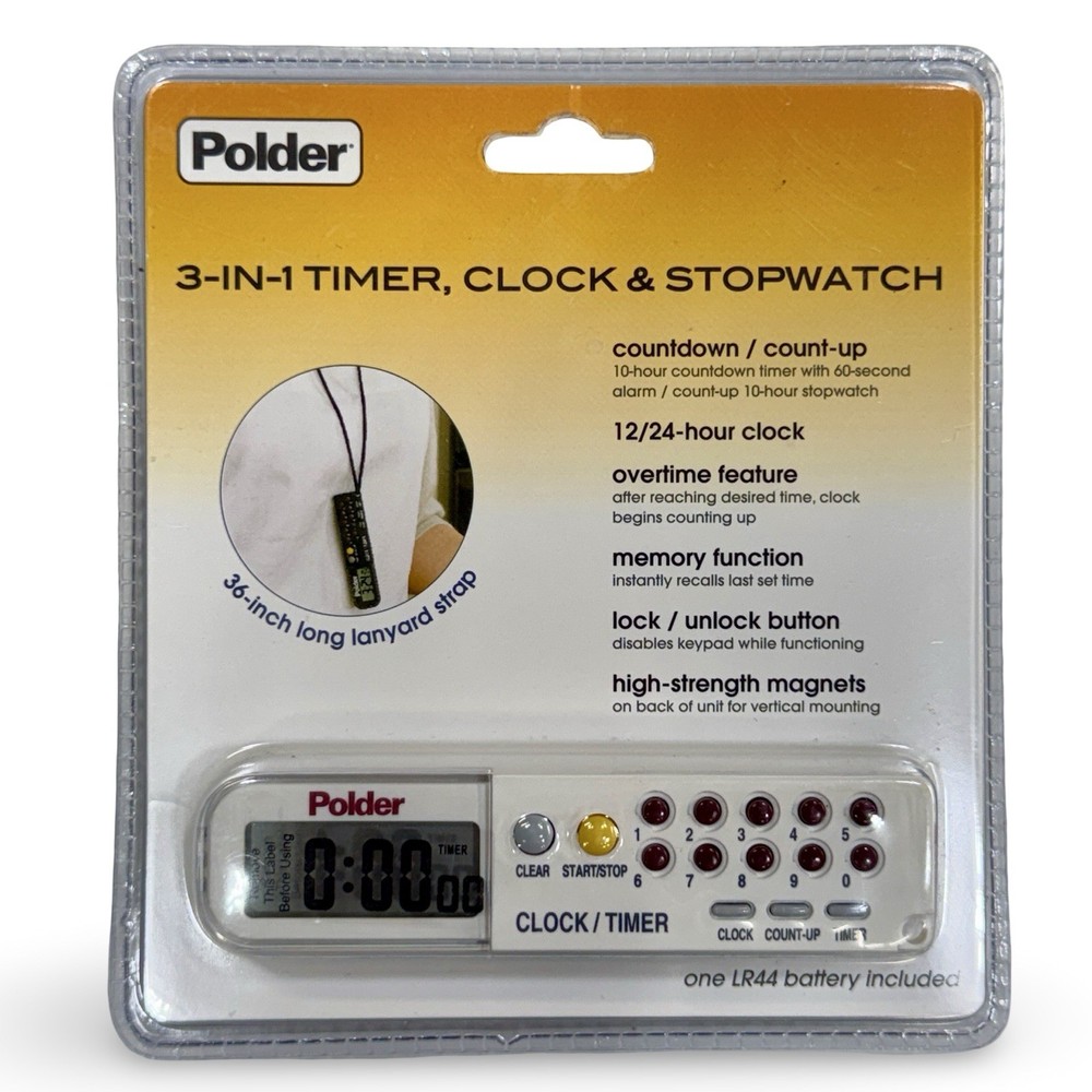NEW Polder 3-IN-1 Timer Clock & Stopwatch 898-90 Multi Function Tool w/ Lanyard