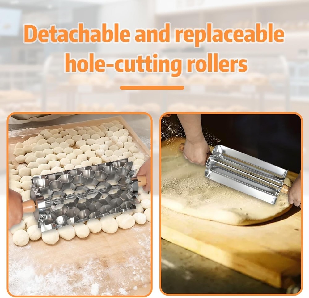 98-Hole Stainless Steel Doughnut Cutter, Replaceable Roller Blade, Doughnut Hole