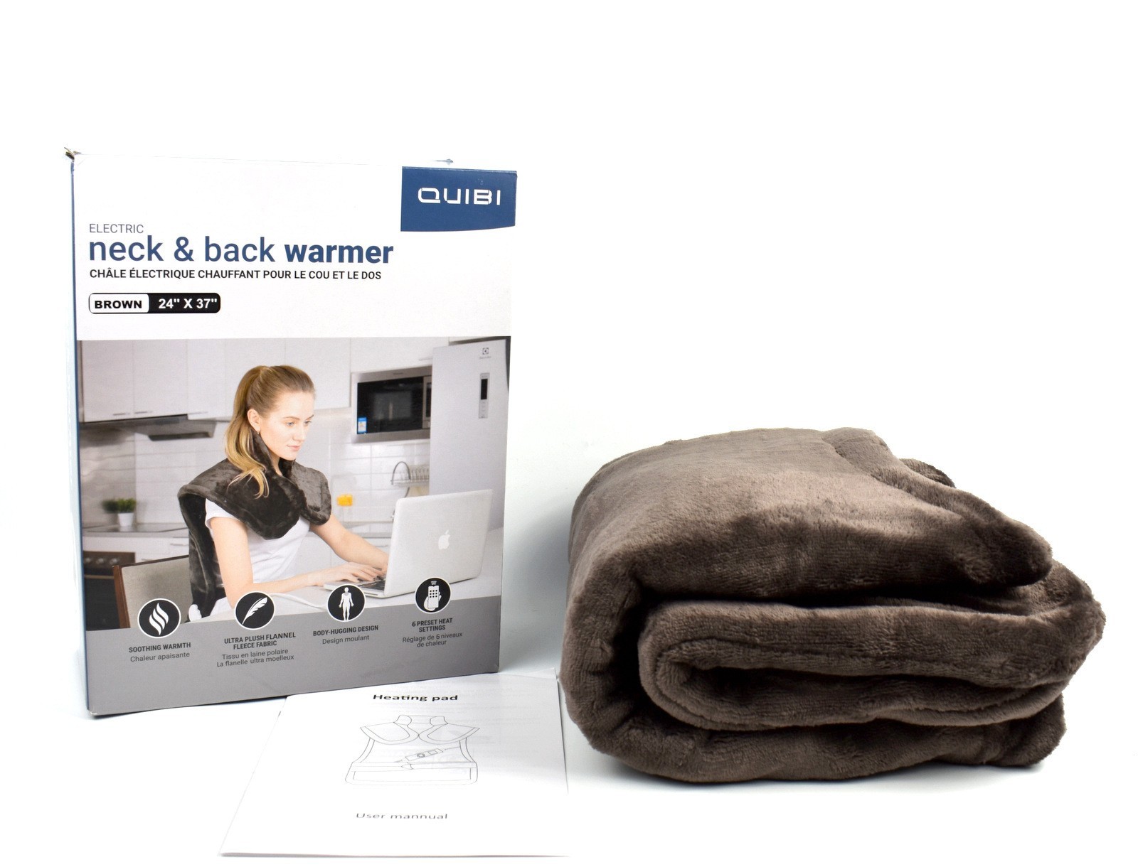 Back & Neck Electric Heating Warmer Pad 24 x 37 in. 6 Heat Levels 3 Timers Brown
