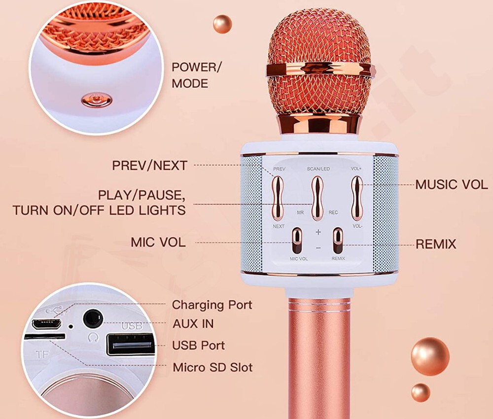 4 in 1 Bluetooth Wireless Portable Karaoke Microphone Rechargeable Speaker