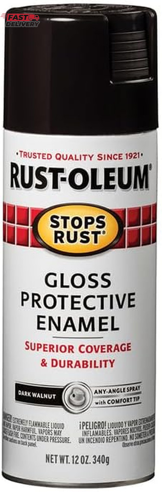 Rust-Oleum 262661 Stops Rust Spray Paint, 12 Oz, Gloss Dark Walnut