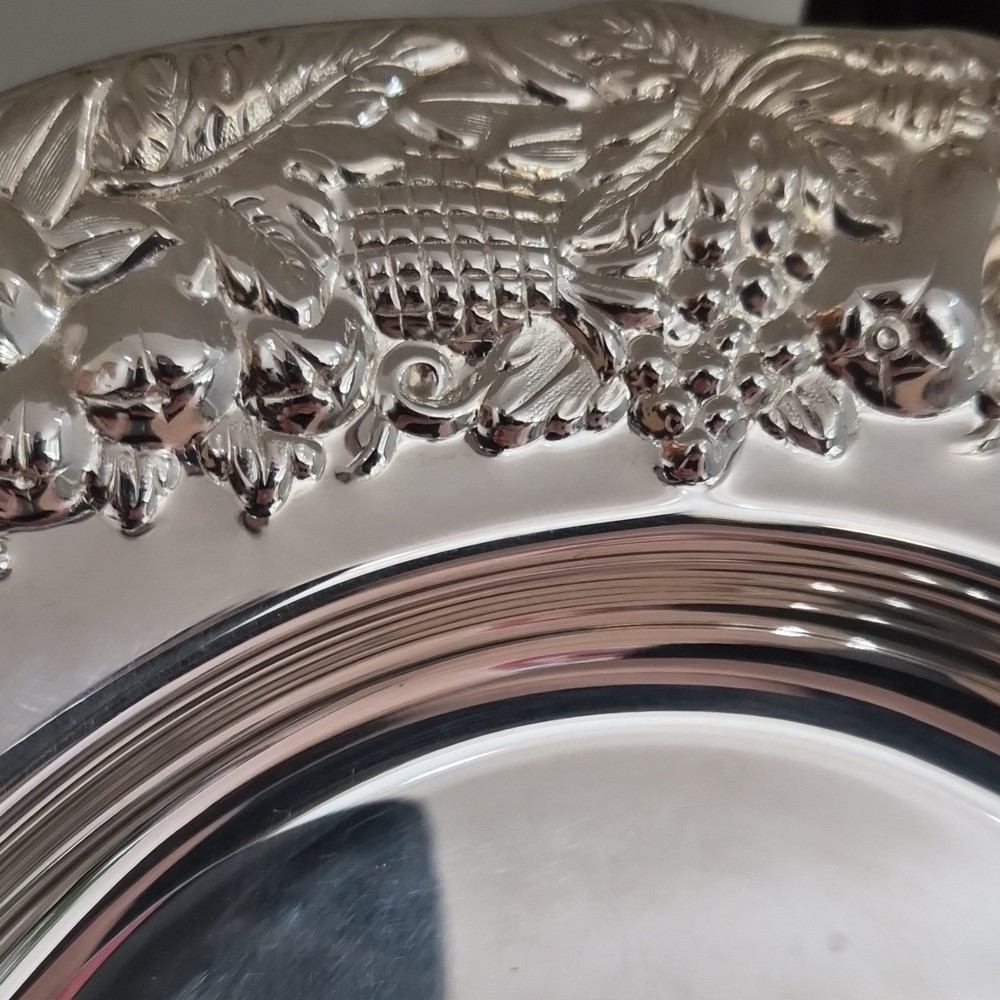 Ornate Silver Plate Tray with Decorative Floral Edge