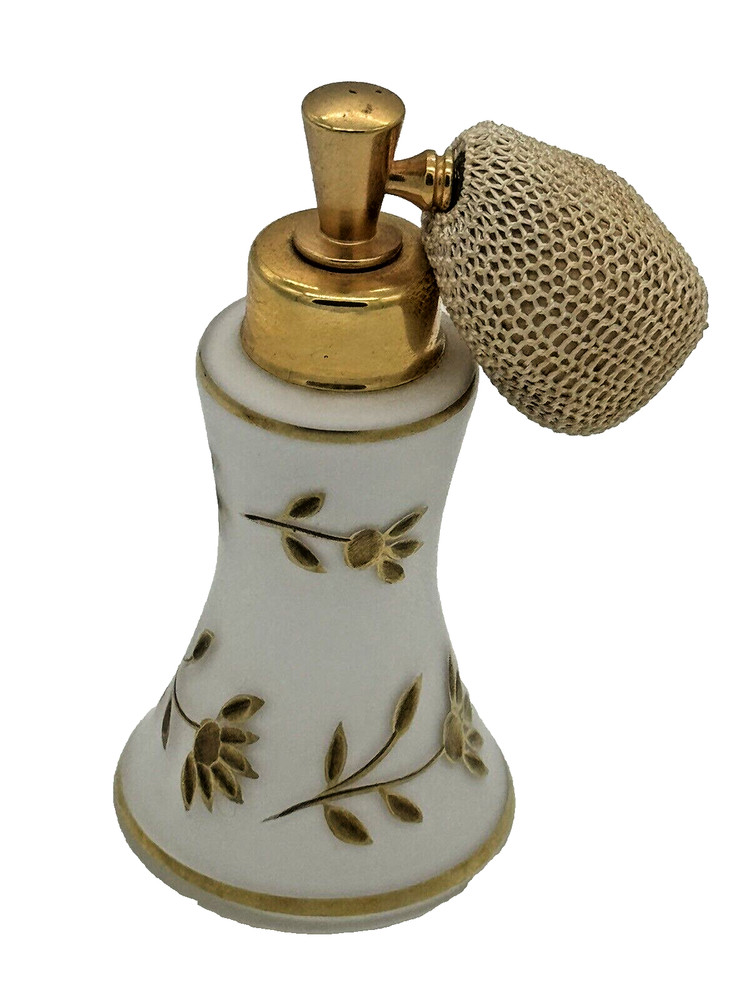 Vintage West Germany Perfume Atomizer Gold Leaf Floral Vine Pattern