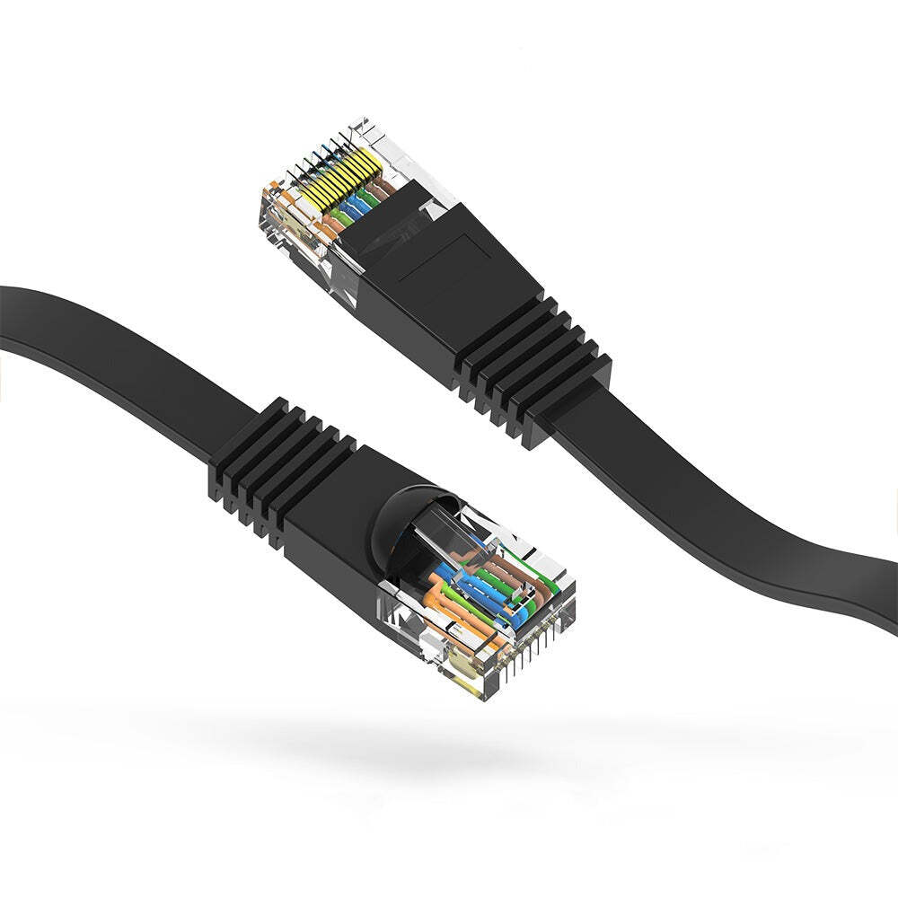 25Ft CAT6 Flat Ethernet Network Cable Black