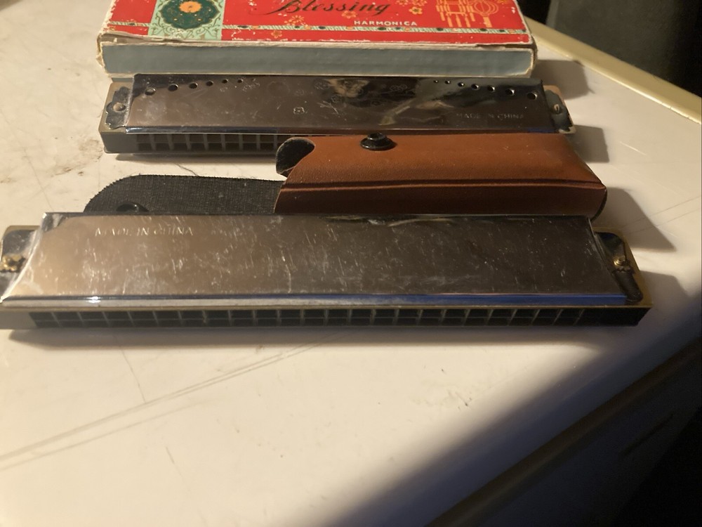 Vintage Blessing Harmonica With Original Box China & Basic Harmonica W/case