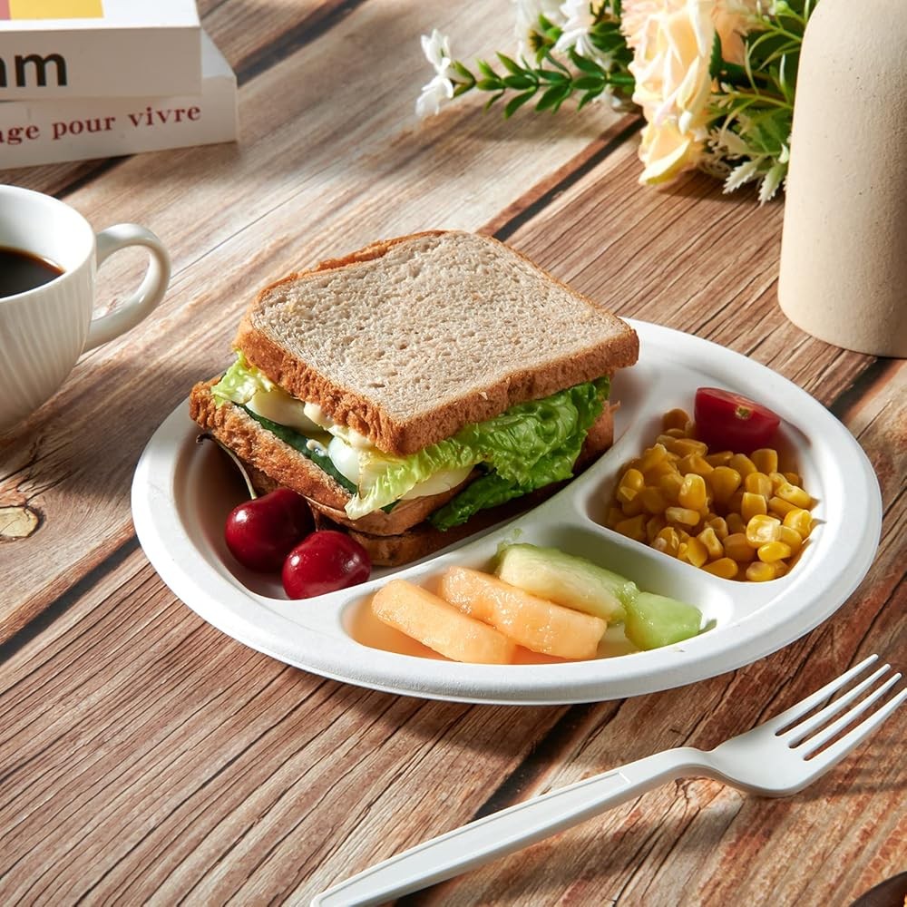 postable Paper Plates, 9 Inch 3 partment Plates