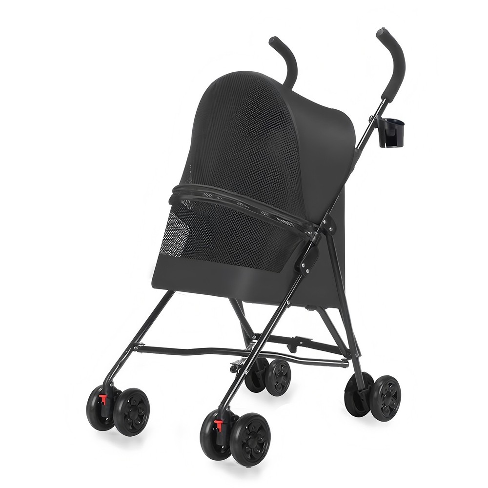 Pet Stroller Lightweight Foldable Mesh Ventilation Cup Holder Black