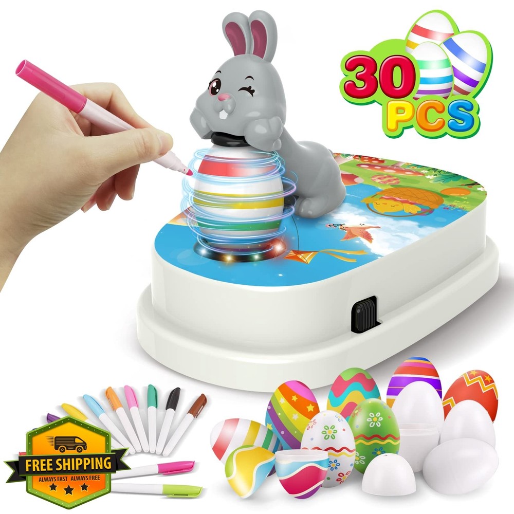 Easter Egg Decorator Spinner Kit, Coloring Machine with Markers, Plastic Eggs