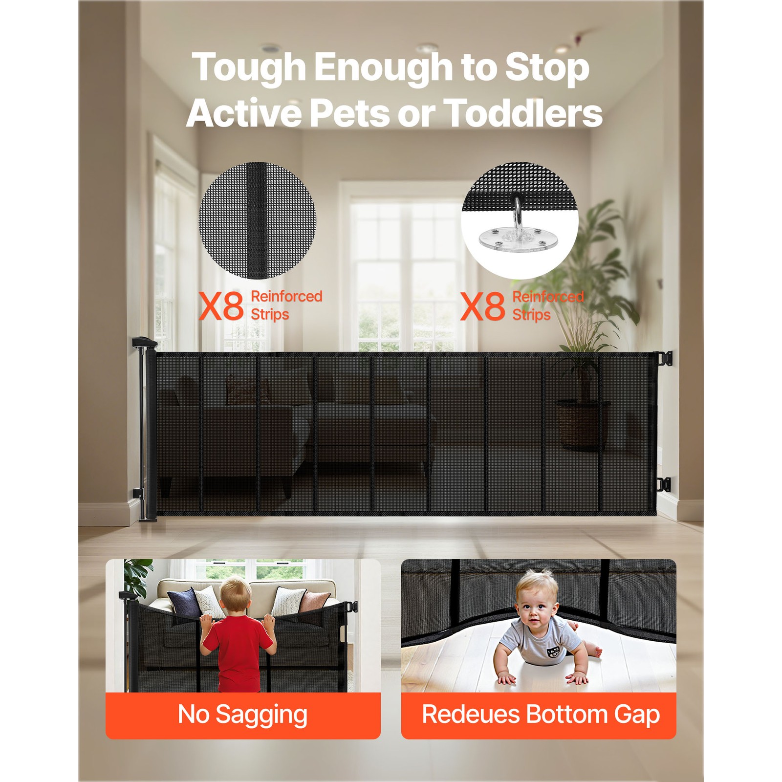 Uimoso Retractable Mesh Gate for Pets and Babies, 202.7 x 39 Inches, Black