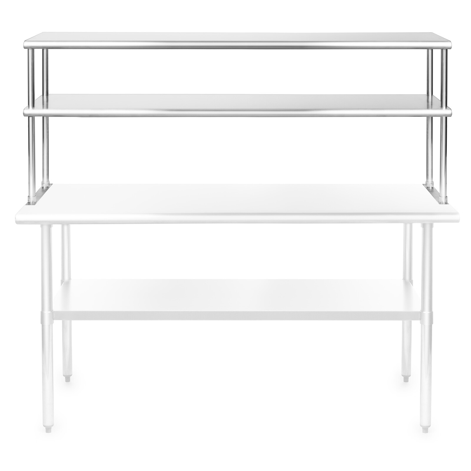 Commercial Stainless Steel Kitchen Prep Table Wide Double Overshelf - 12" x 60"