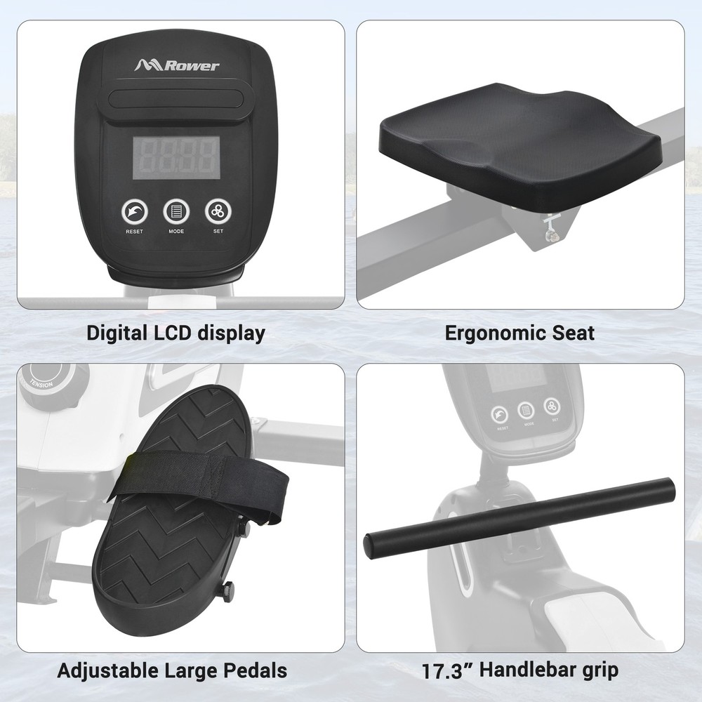 Folding Magnetic Rowing Machine w/ 14 Level Resistance Adjustable Tablet Holder