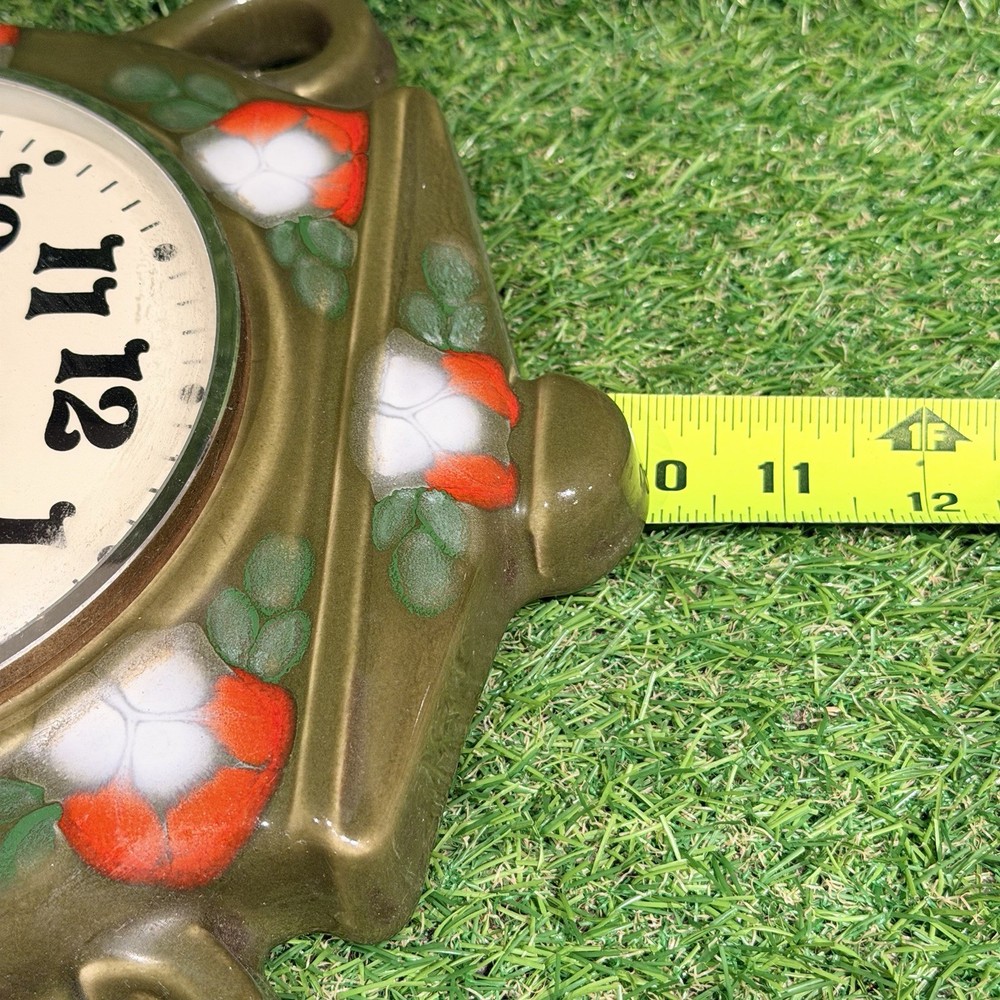 Vintage German Wall Clock Lidded Flowered Pot Ceramic / Working