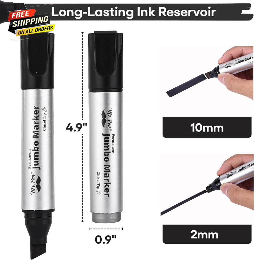 Jumbo Permanent Markers, 4 Pack, Chisel Tip, Black, Thick, Large, Wide Tip 👌