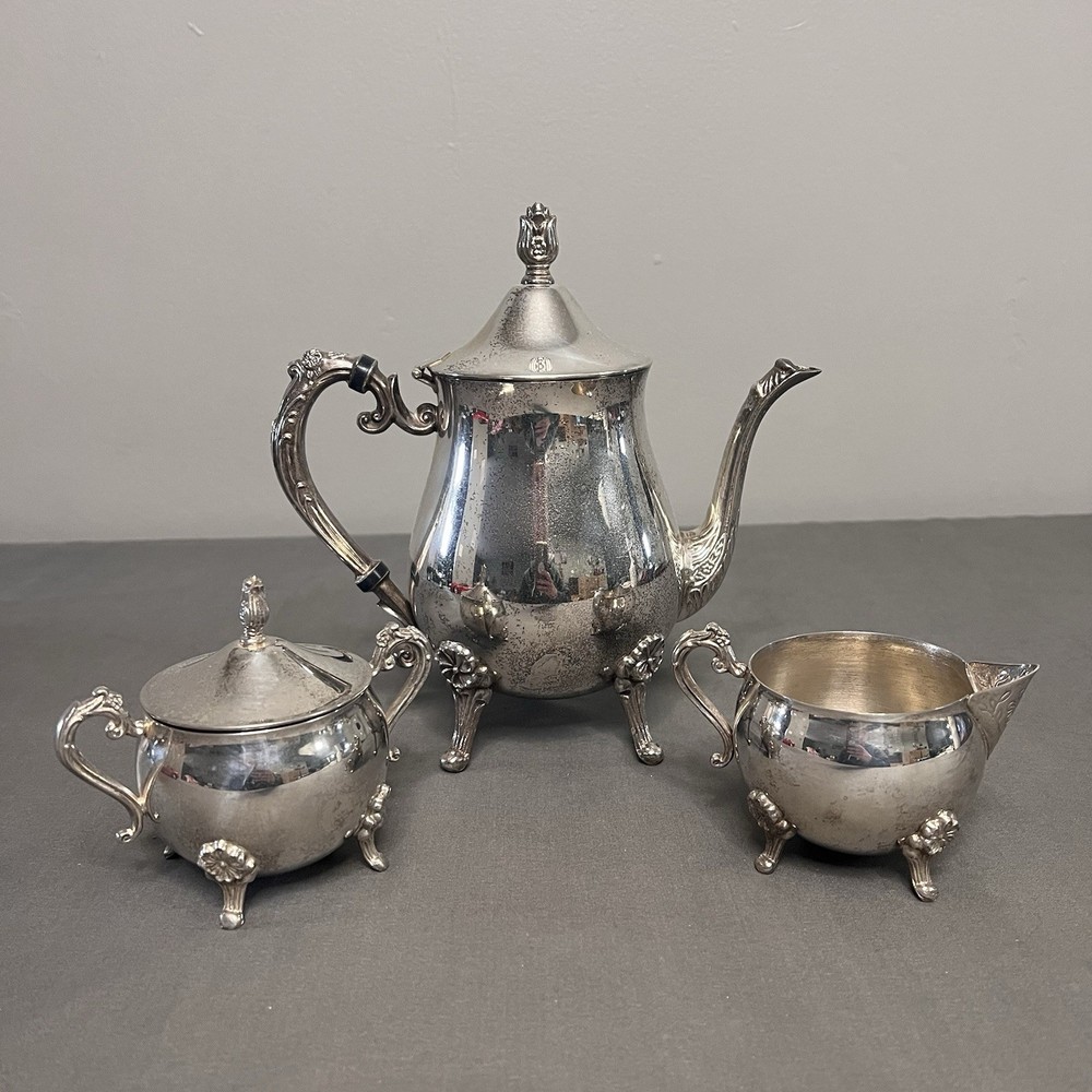 VTG Aged Leonard Silver Plated 3 Piece Tea Set W/ Sugar Dish & Creamer