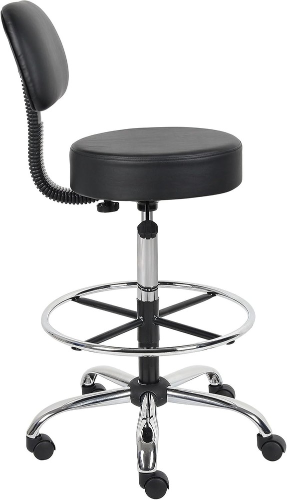 Durable Antimicrobial Vinyl Drafting Stool with Chrome Base - Black Elegance