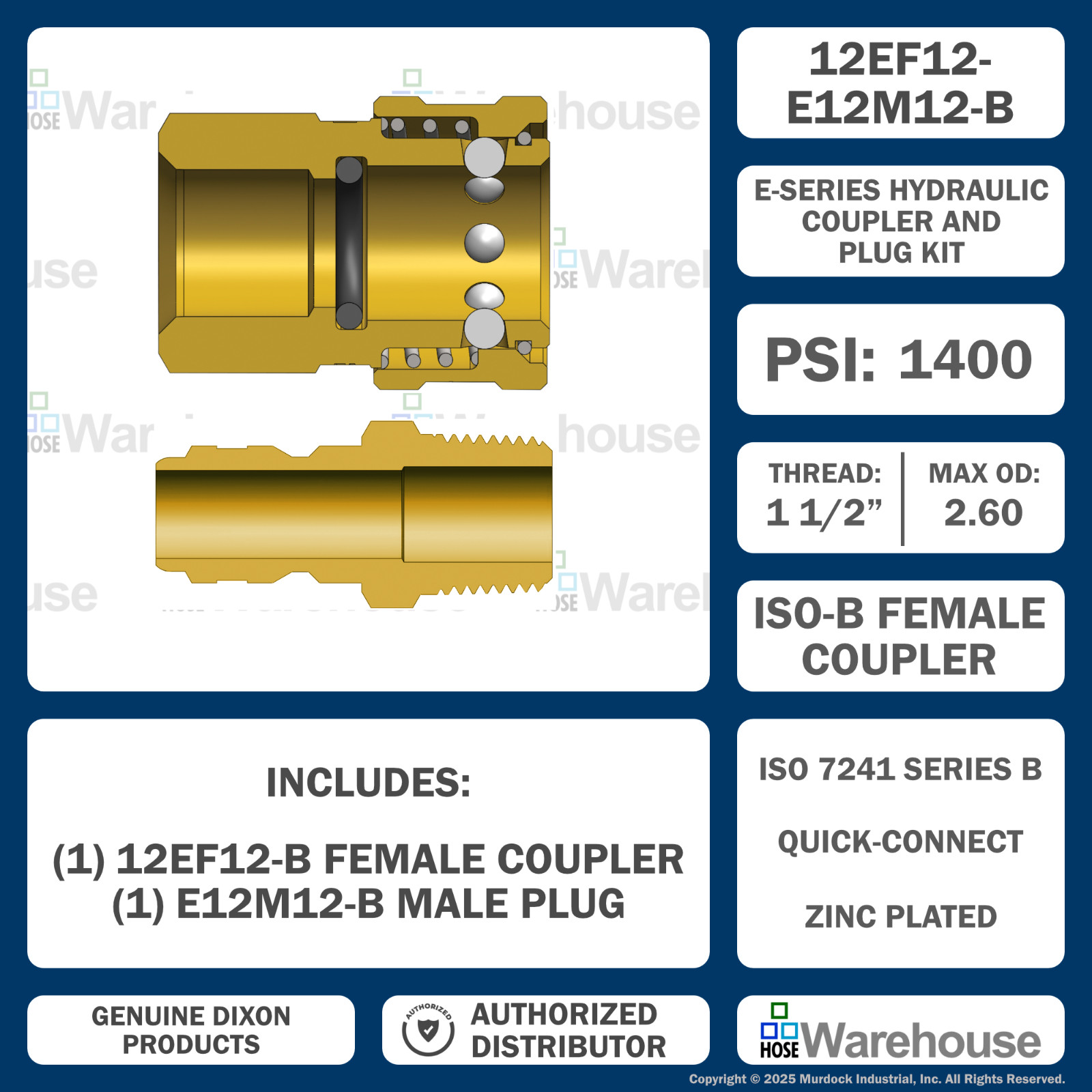 Genuine Dixon E-Series 1-1/2" Quick Disconnect – 12EF12-B, E12M12-B - 1400 PSI