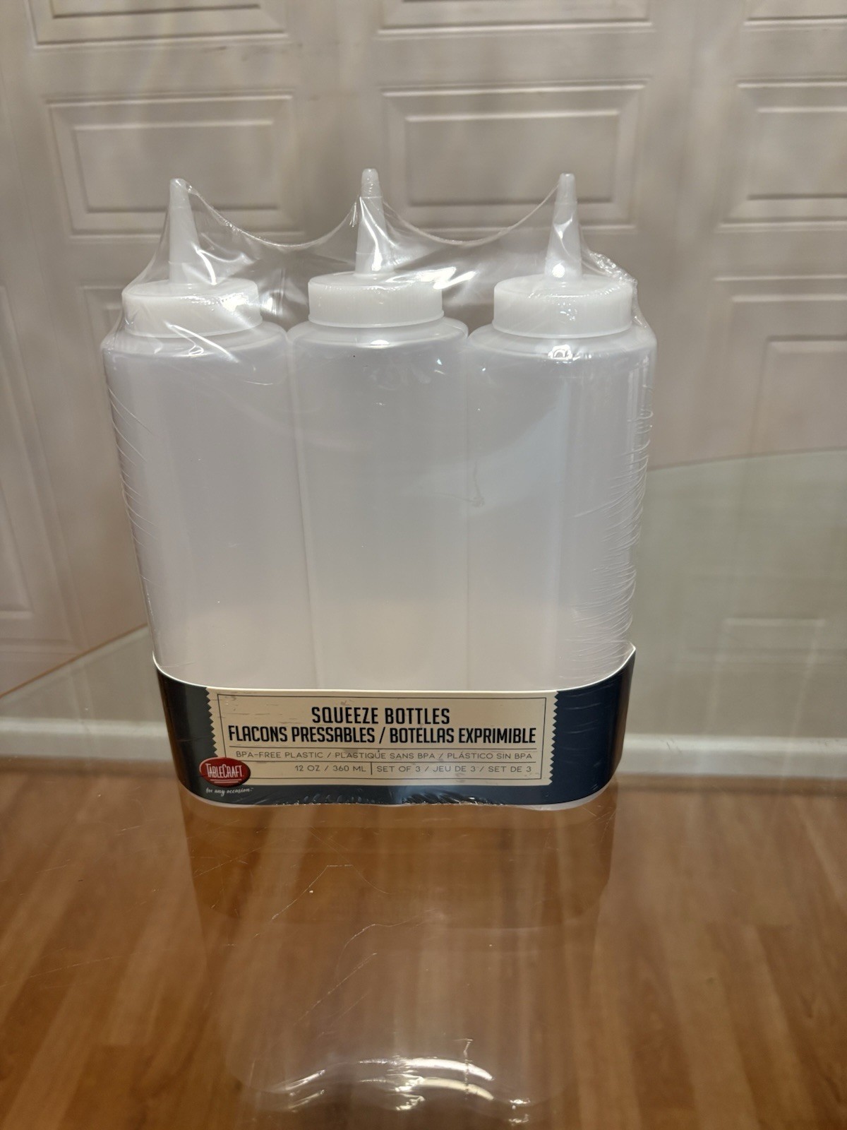 Tablecraft 12 oz Clear Widemouth Squeeze Bottle 3-Pack