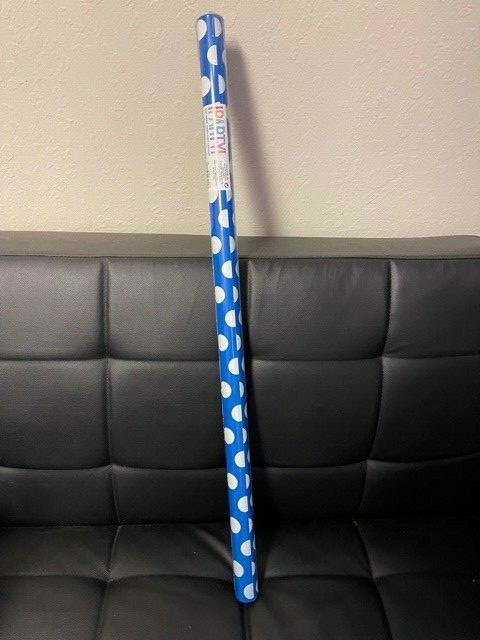 Unique 30" x 5 Ft Blue & White Dot Giftwrap New!!!