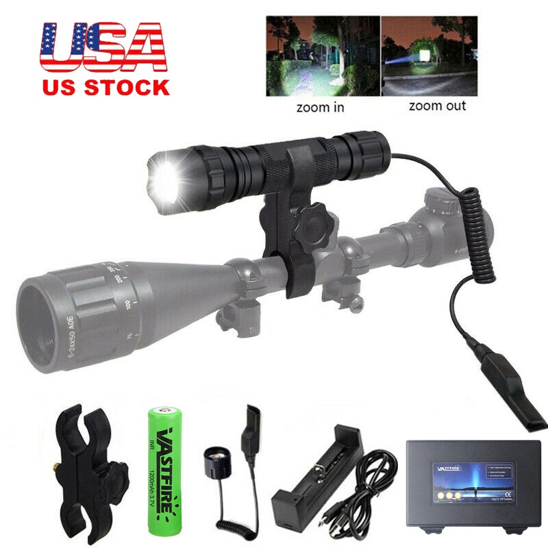 Predator LED Flashlight 1000LM Zoomable Rechargeable Torch Hunting Scope Mount