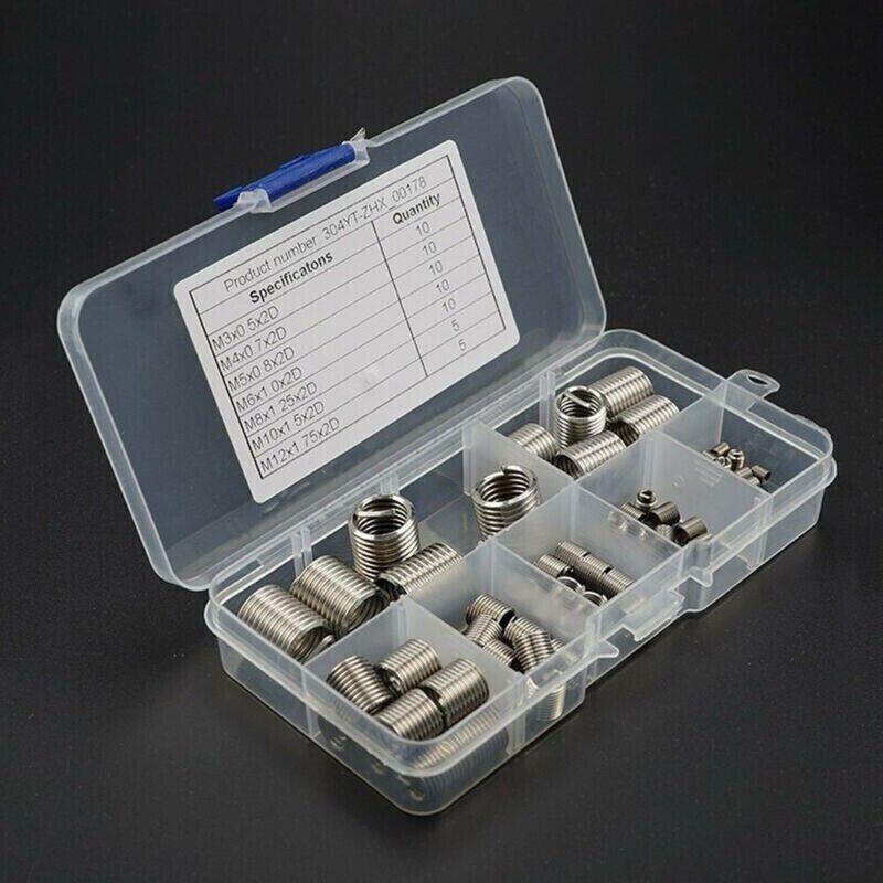 60pcs Spark Plug Rethread Kit Cylinder Head Tap Thread Insert Reamer Repair Tool