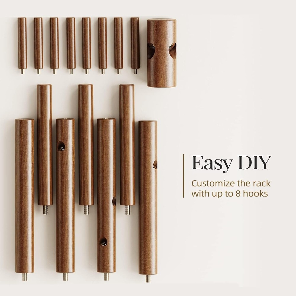 Freestanding Wooden Coat Tree - Stylish Storage Solution with Adjustable Height