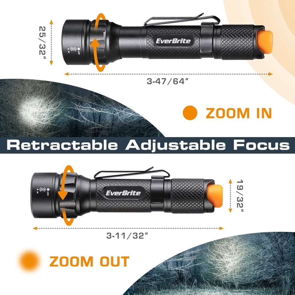 EverBrite 80 Lumen Mini LED Flashlight 3 Lighting Mode Zoomable Adjustable Focus