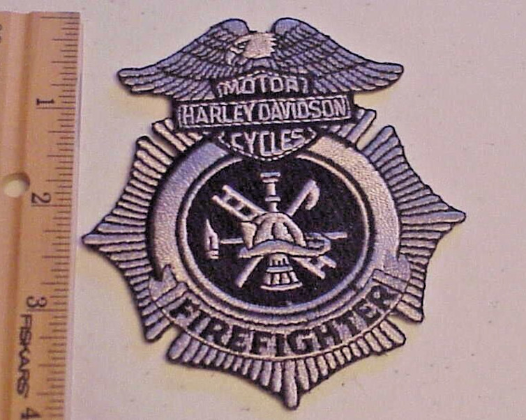 HARLEY DAVIDSON  FIREFIGHTER  MOTORCYCLE   PATCH  NEW   FREE SHIPPING !!!