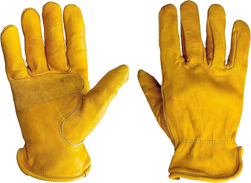 Genuine Cowhide Leather Work Gloves, 3 Pairs Pack