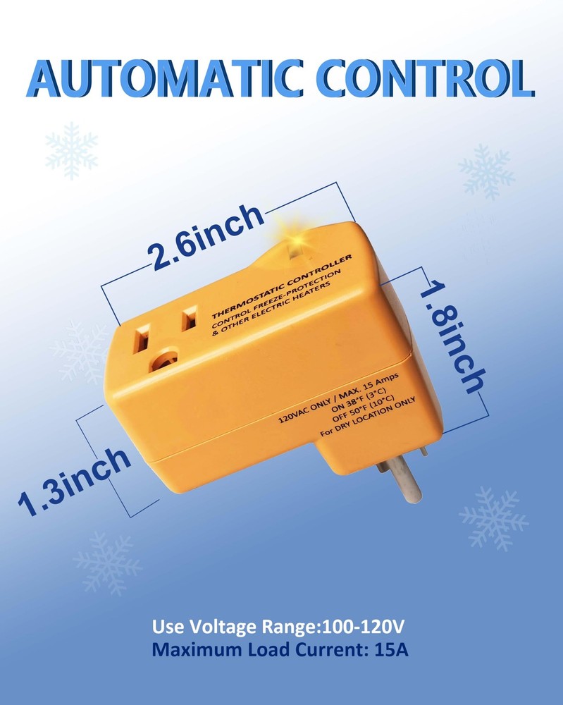2 PCS Freeze Thermostatically Controlled Outlet，Automatically Turn On Below 3...