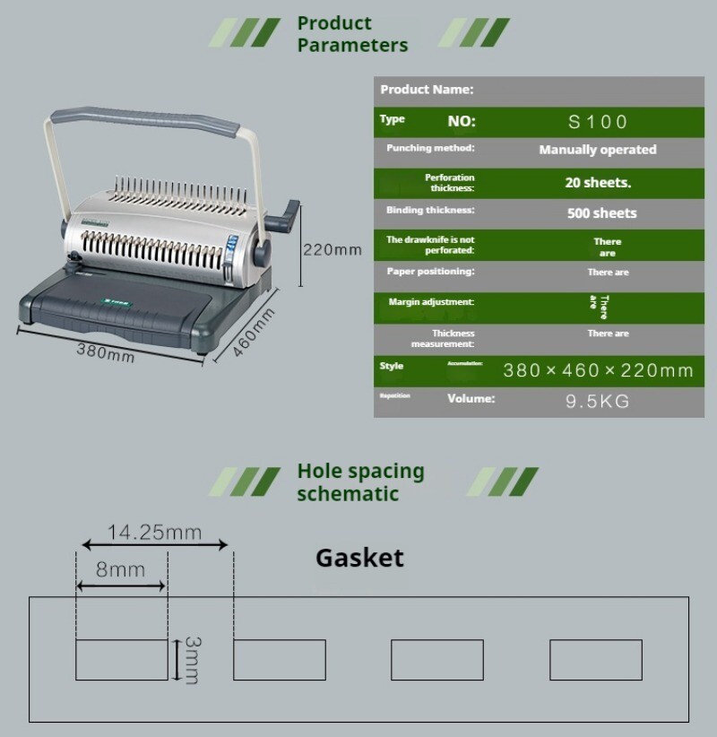 S100 Manual Comb Type Rubber Ring Strip Binding Machine Hole Punching Tool