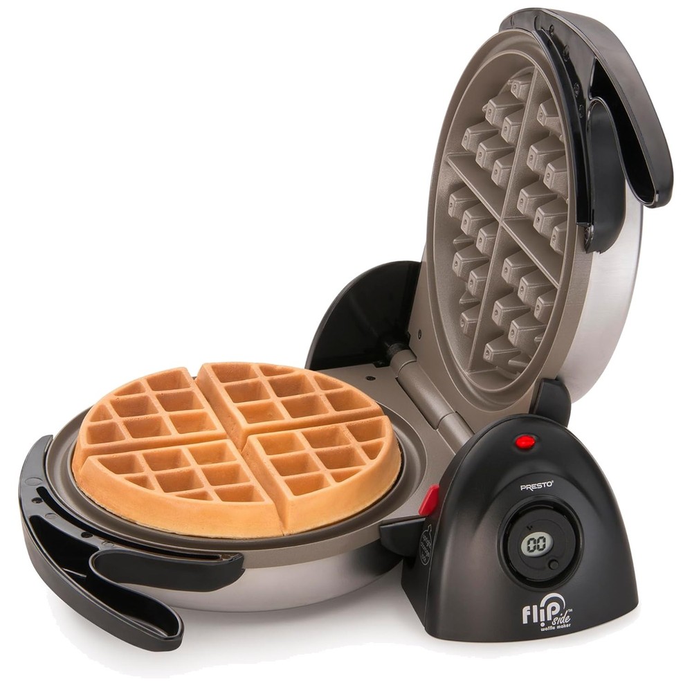 Compact Black Belgian Waffle Maker with Easy-Clean Ceramic Surface - 1100W Power