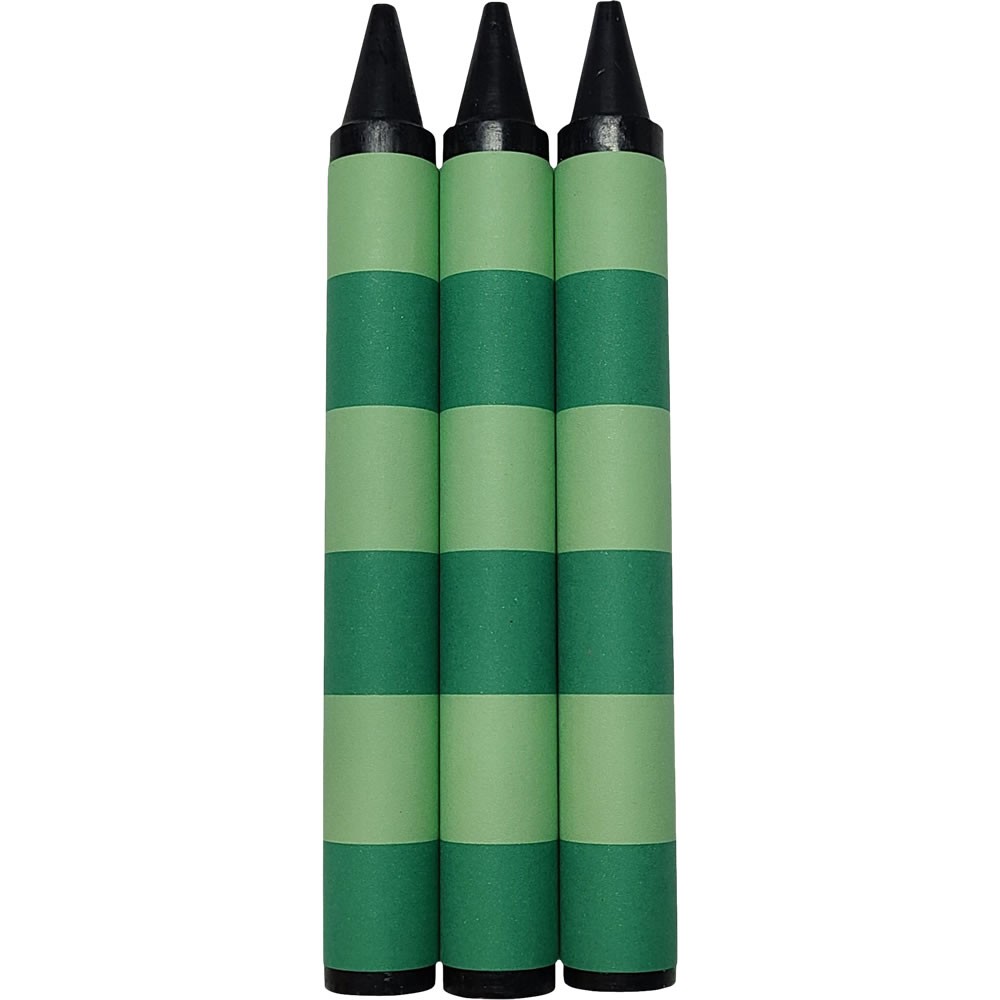 3 Green Striped Black Jumbo Crayons