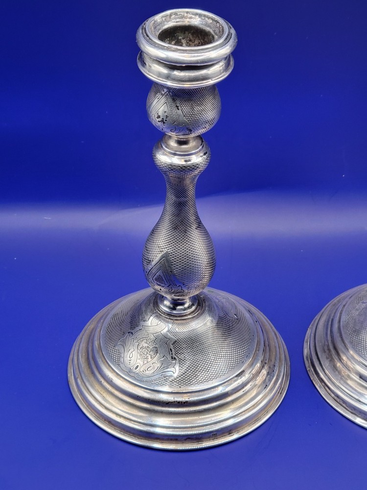 Finnish 13 Loth Silver Engine Turned Candlestick Pair - Approx. 98g Each