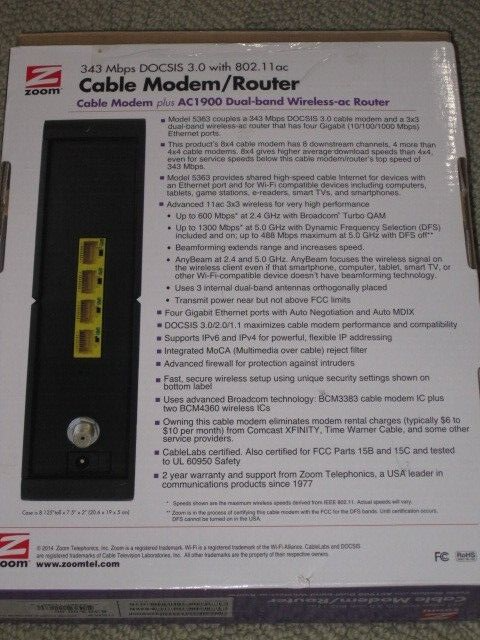 Zoom Cable Modem plus AC1900 Dual-band Wireless-ac Router
