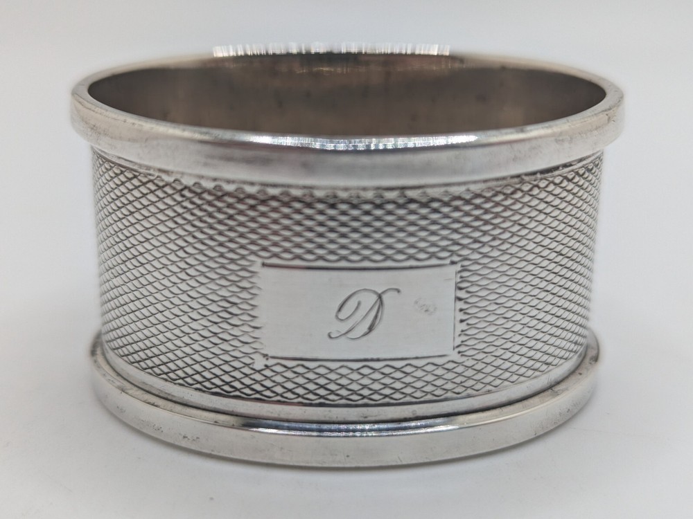 Antique English Sterling Silver Oval Napkin Ring "D" initial engraving, d. 1935