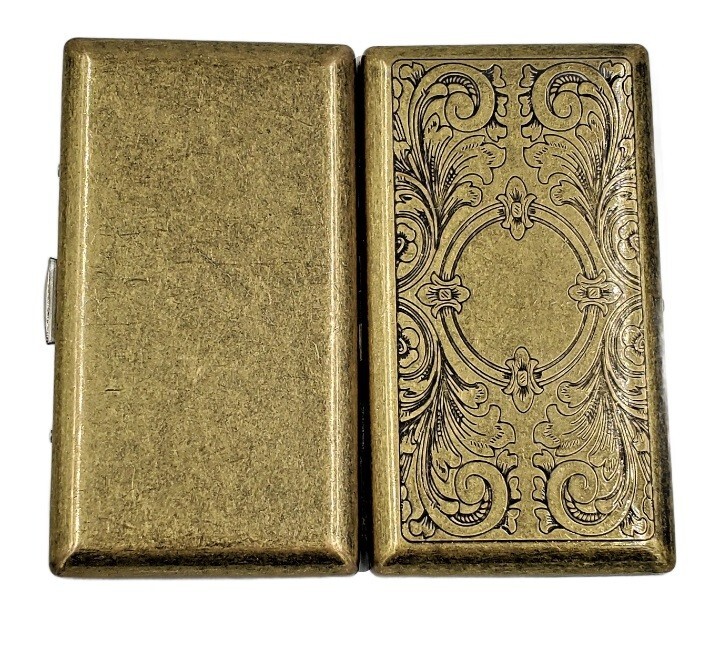 Victorian Style Cigarette Case Double Sided King & 100s Etched Pattern 4"x2"