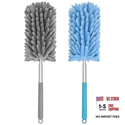 Mini Duster for Cleaning, 360° Bendable Hand Dusters with 2 Pack Blue Grey