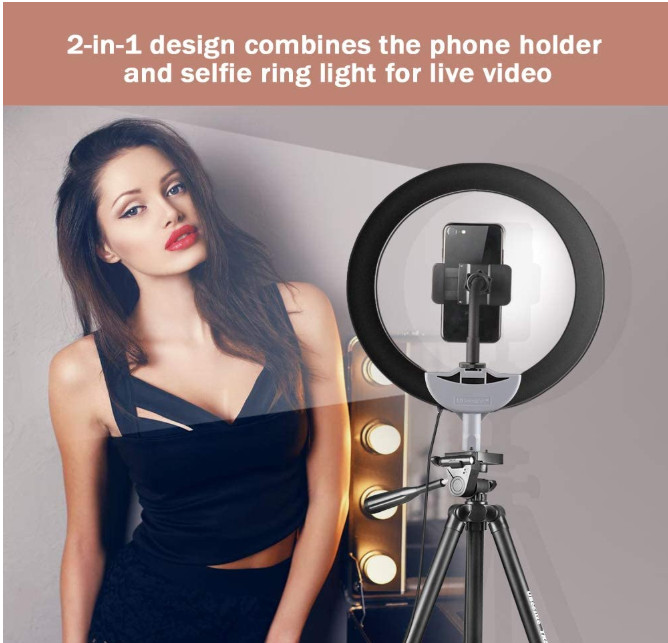 UBeesize 10.2" Selfie Ring Light with 50" Tripod Stand & Flexible Phone Holder