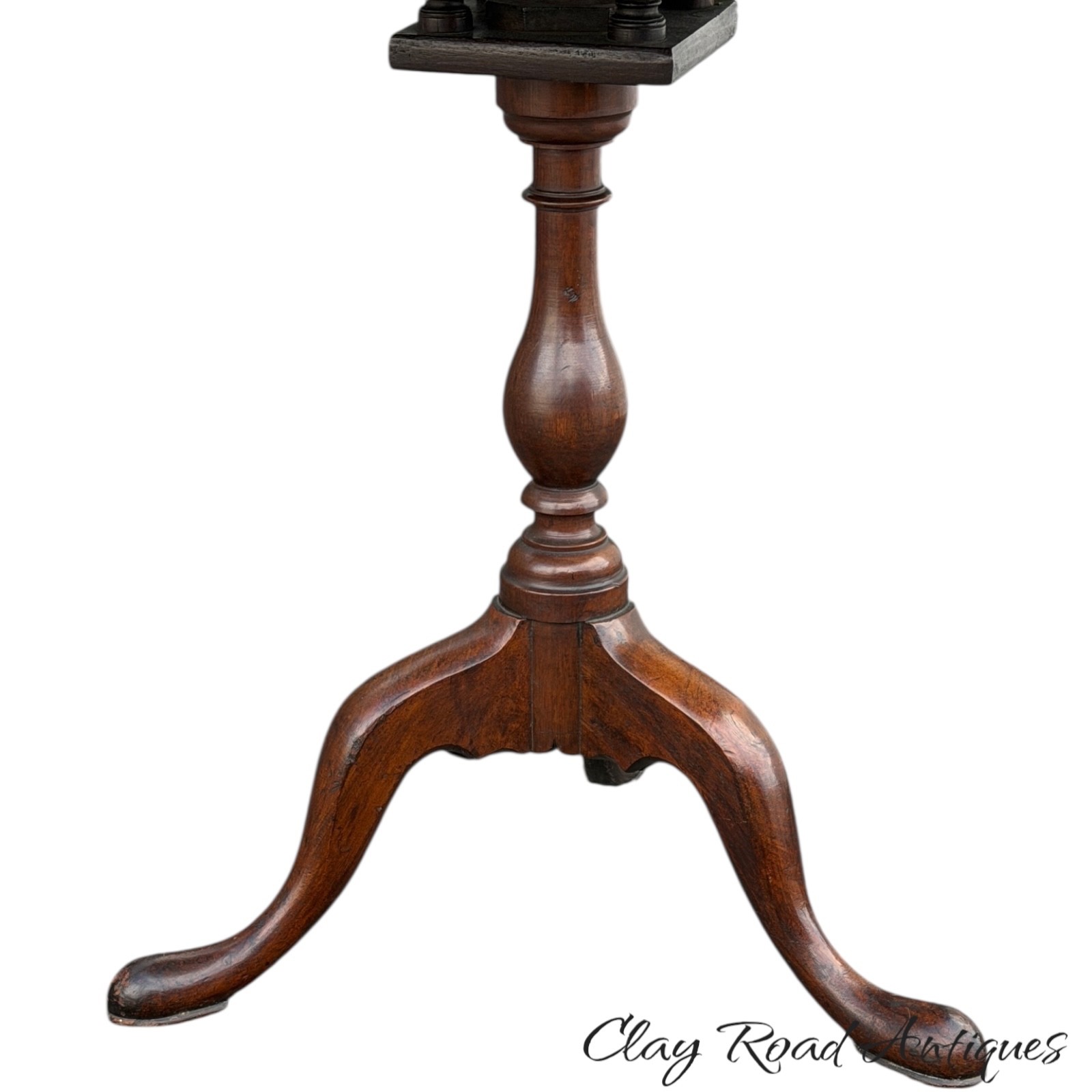 Antique walnut Queen Anne tea table 1760 18th birdcage tilt pad feet country