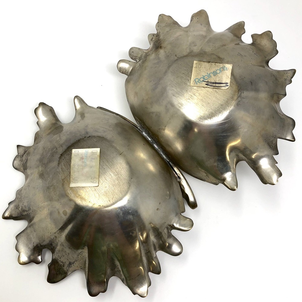 Vtg 1969 Silverplate Seashell Freeform Double Candy Dish Handle Gold Interior