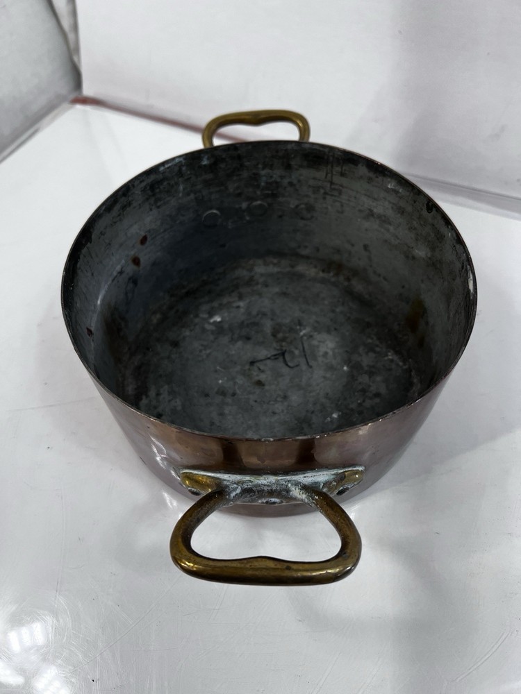 Vintage Solid Copper Stock Pot with Brass Handles Cookware 7x4”