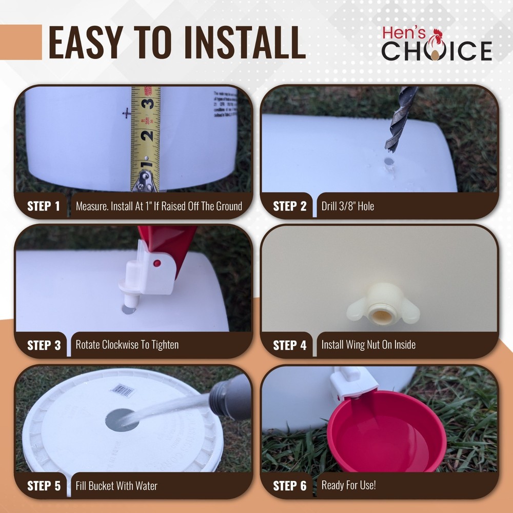 Hen's Choice™ - Large Automatic Chicken Waterer Cups, Poultry, With Drill Bit