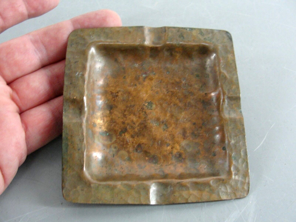 HAMMERED SOLID COPPER ASHTRAY TRINKET DISH CANDLE HOLDER 3.75" SQUARE PRIMITIVE