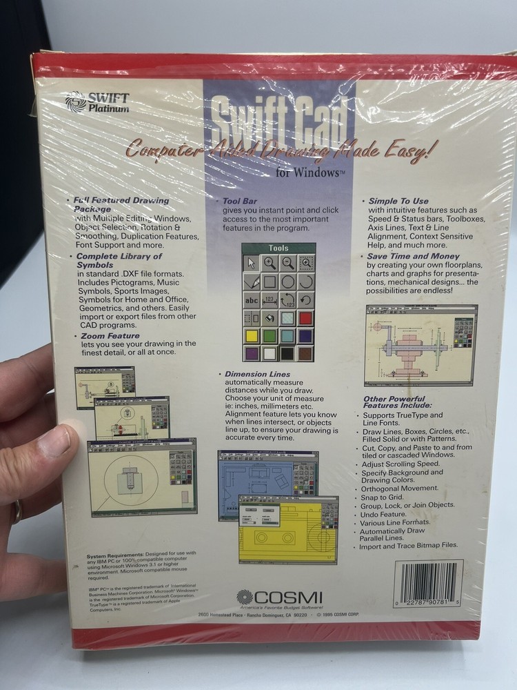 Swift CAD Vintage Software 1995 Computer Aided Drawing For Windows 3.5” Disk