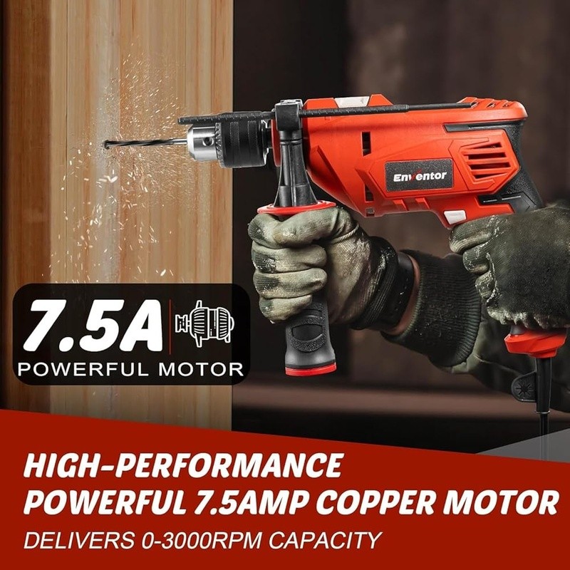 Corded Hammer Drill 7.5A 3000RPM Variable Speed Impact Drill 2-in-1 Function New
